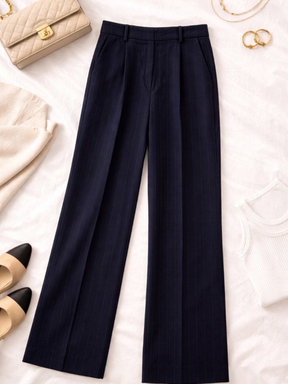 J.Crew Factory Navy Pinstripe Dress Pants NWT Size 14 High Rise Tailored
